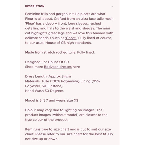 House of CB Fleur Blush Pleated Tulle Deep V Mini Dress Size XS - Picture 7 of 8